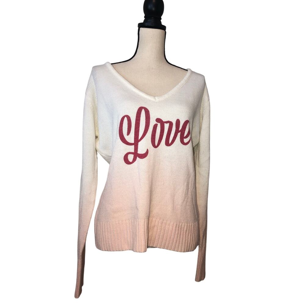 Venus Love Graphic Knit Sweater Size L Pink Cream Ombre Coquette Y2K Valentine